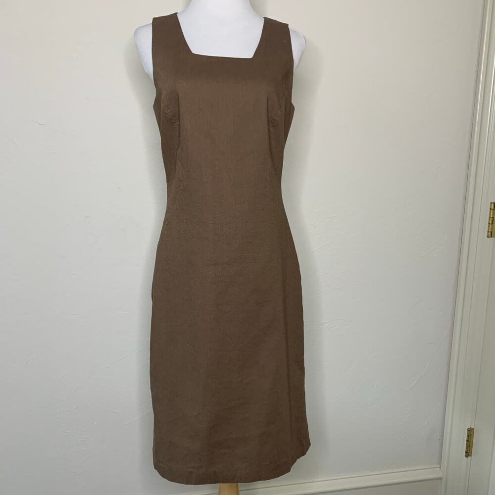 Vintage JG Hook Brown Sheath Dress Sz 4 Linen Cotton Blend